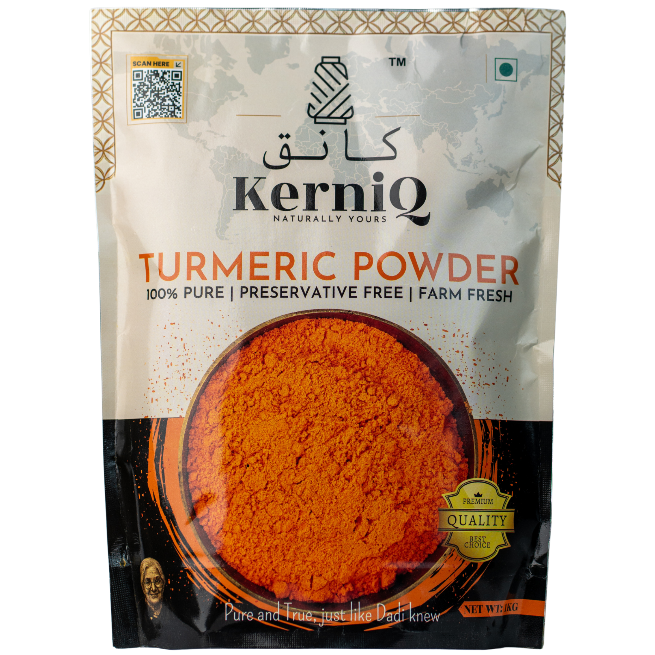 kerniq turmeric powder 1kg, haldi powder, with natural oils, minimum 3% curcumin, 100% pure, hygienically packed