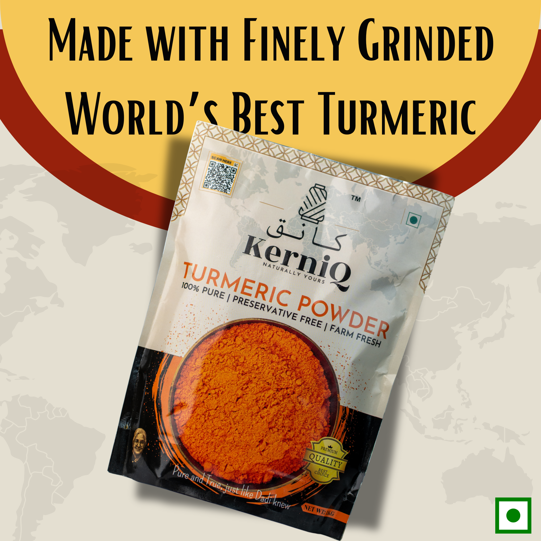 kerniq turmeric powder 1kg, haldi powder, with natural oils, minimum 3% curcumin, 100% pure, hygienically packed