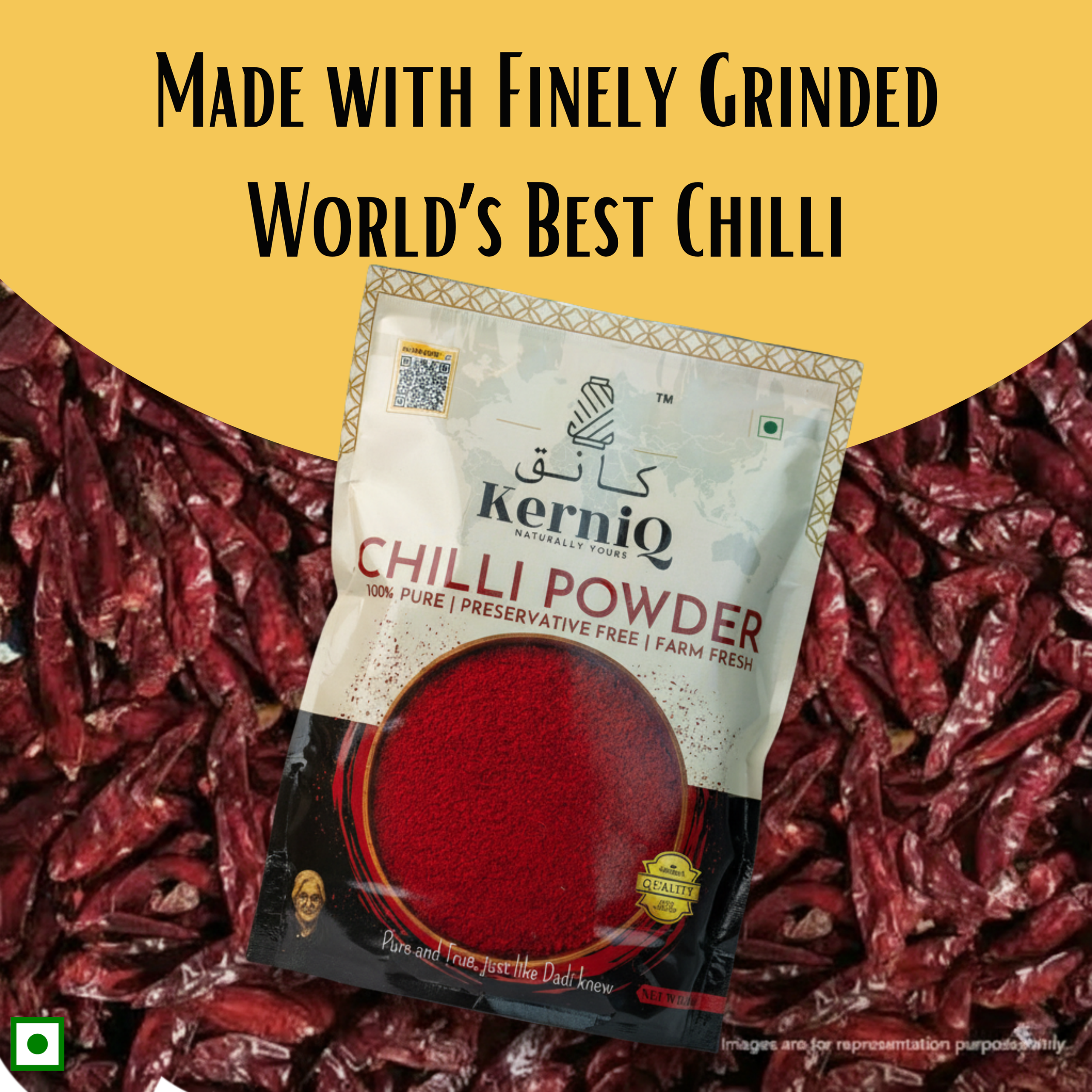 kerniq kashmiri chilli powder 1kg, hand made, lal mirchi powder, with natural oils, 100% pure , highly aromatic chilli