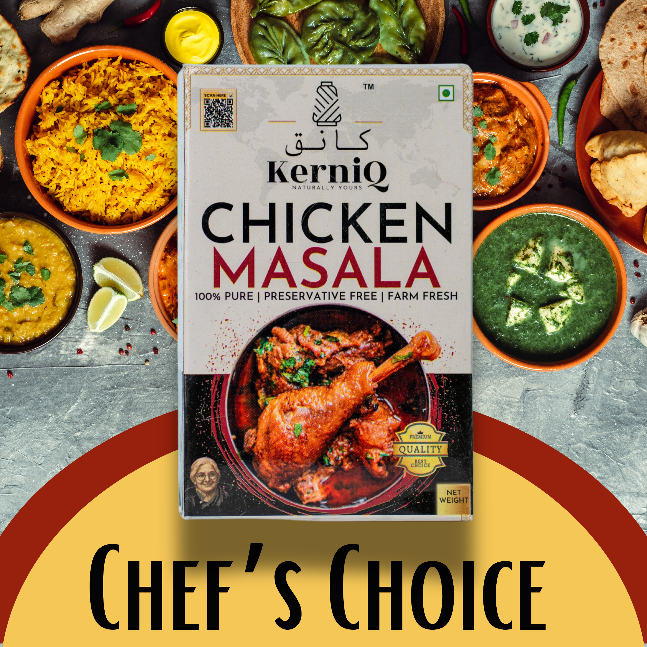 kerniq chicken masala 50g, premium blend of spices, restaurant style taste at home, no artificial colors