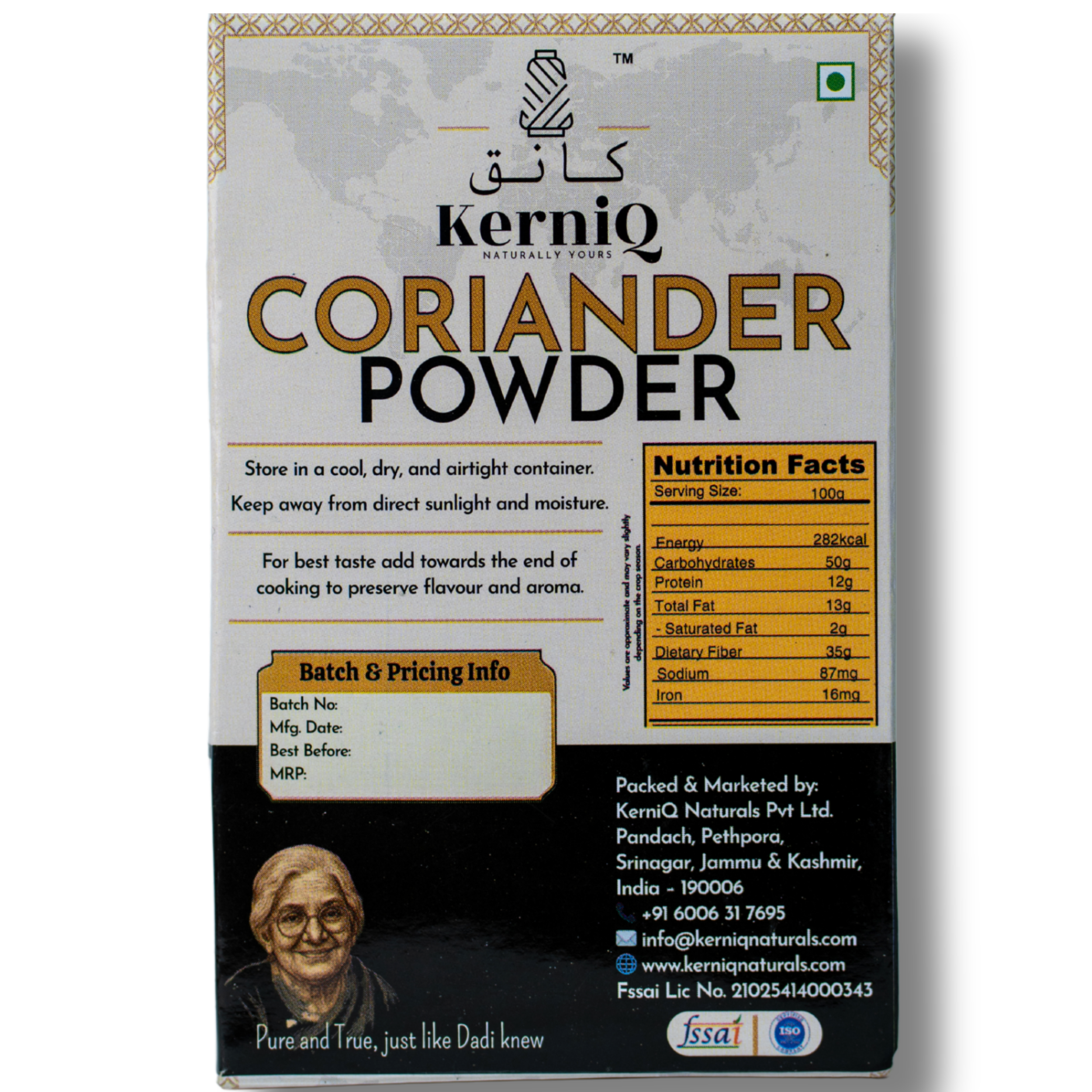 kerniq coriander powder, dhania powder, 100g, with natural oils, 100% pure, rich aroma