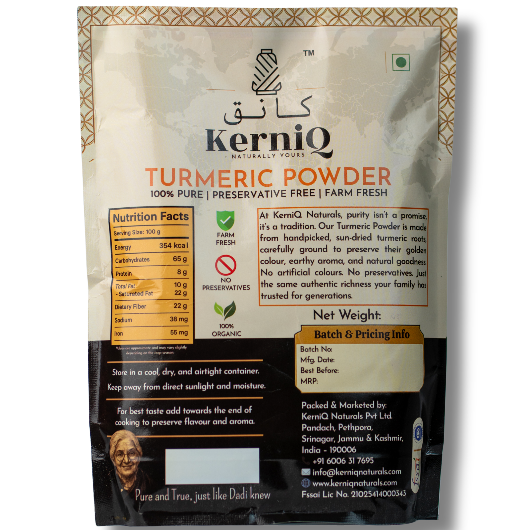 kerniq turmeric powder 1kg, haldi powder, with natural oils, minimum 3% curcumin, 100% pure, hygienically packed