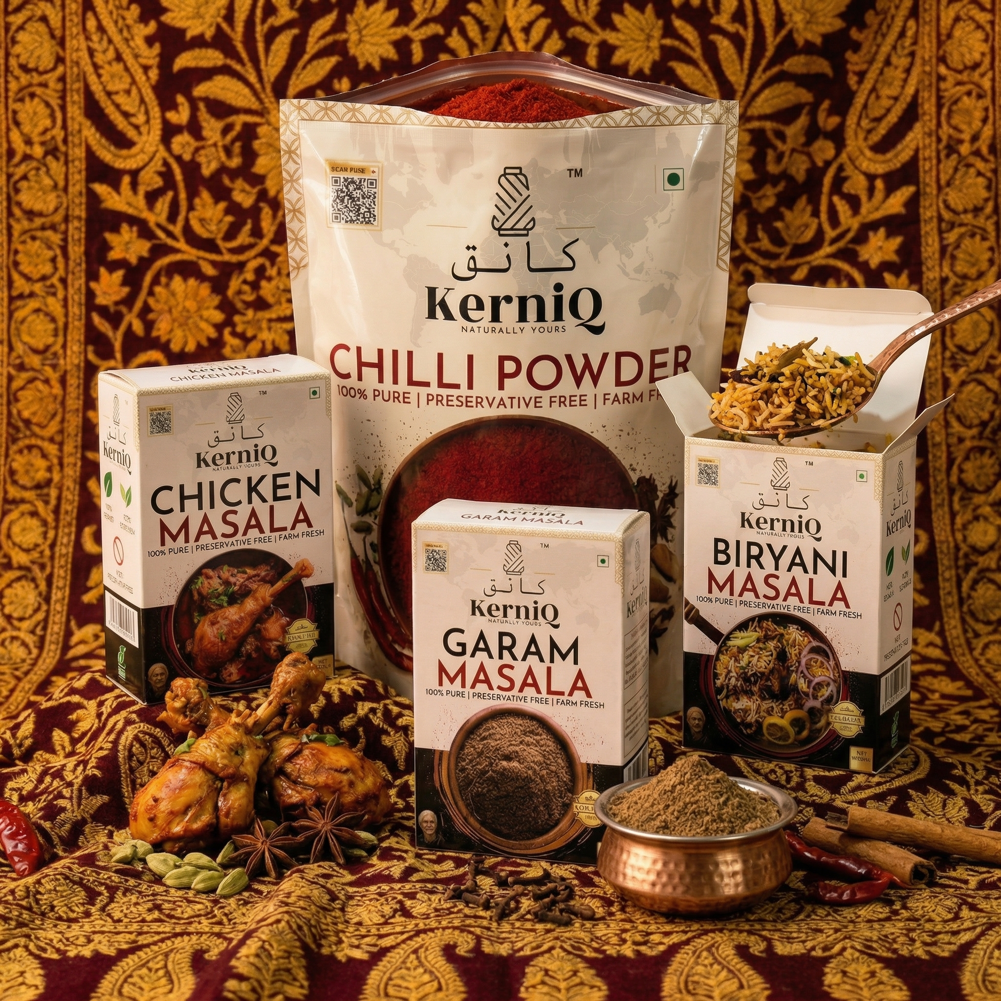 Organic Chef’s Masala Bundle – Authentic Biryani, Chilli Powder (500g) Chicken masala (50g) and Garam Masala (50g) Pack - Image 2