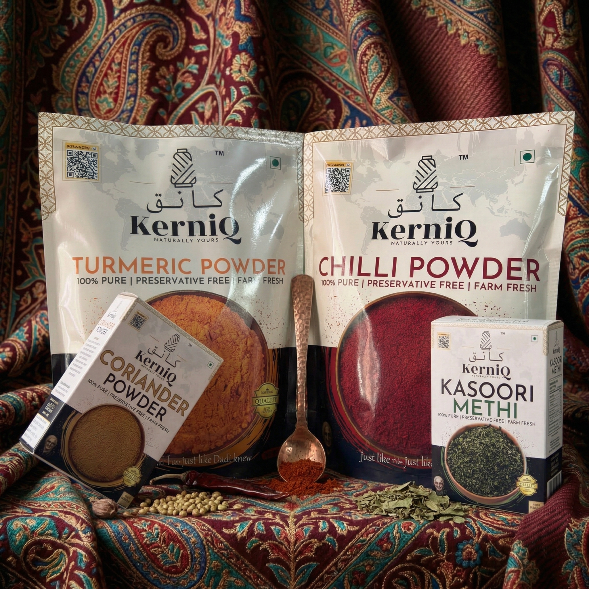 Organic Kashmiri Spice Combo, Complete Daily Essentials (Turmeric 500g, Chilli 500g, Coriander 100g and Kasoori Methi 25g) - Image 3