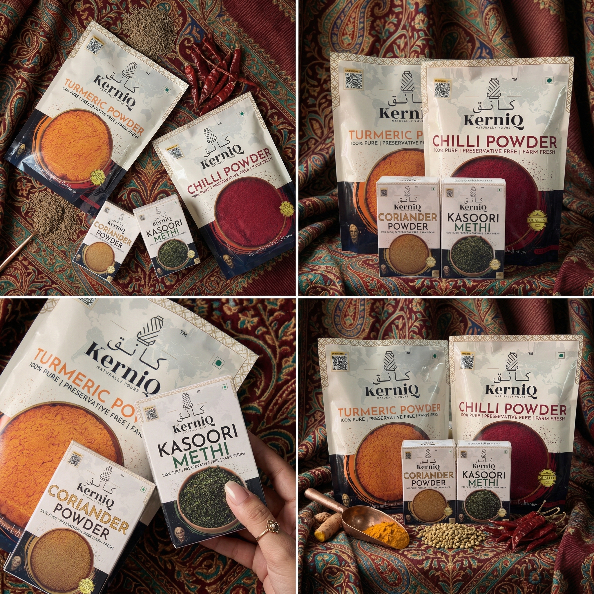 Organic Kashmiri Spice Combo, Complete Daily Essentials (Turmeric 500g, Chilli 500g, Coriander 100g and Kasoori Methi 25g) - Image 2