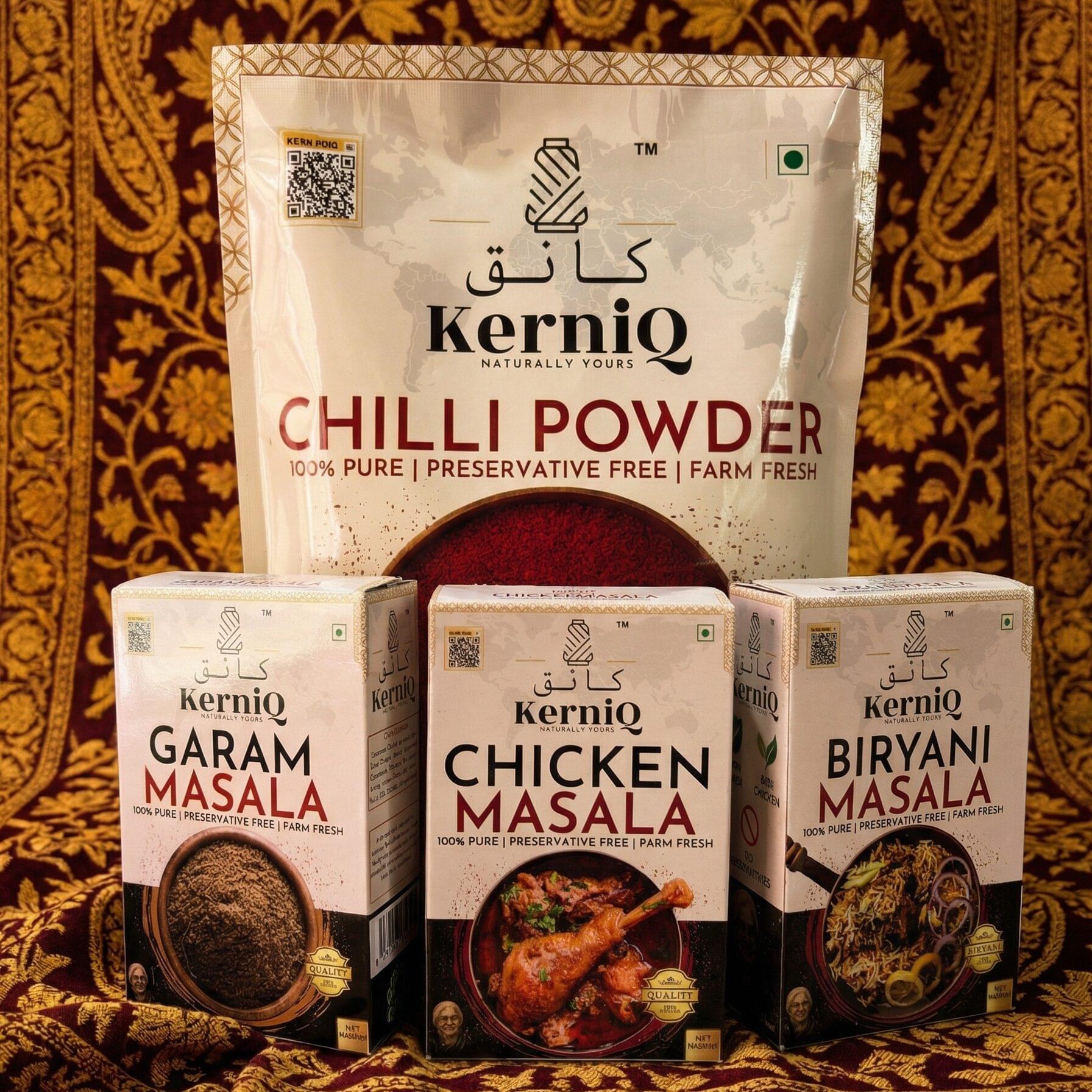 Organic Chef’s Masala Bundle – Authentic Biryani, Chilli Powder (500g) Chicken masala (50g) and Garam Masala (50g) Pack